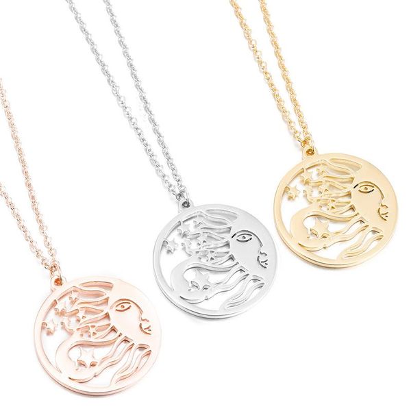 

pendant necklaces 2021 simple star moon necklace female round stainless steel jewelry hanging neck gold wholesale, Silver