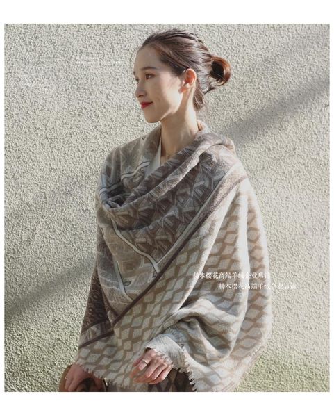 

scarves soft classic wool warm scarf women color matching shawl 190-130 cm, Blue;gray
