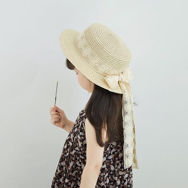 

children's straw hats leisure lace ribbon bow hat outdoors anti-uv sun for girls summer beach cap panama baby caps &, Yellow