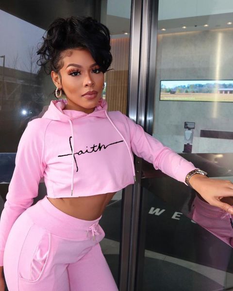 

women's two piece pants 2021 design 2pcs women set spring autumn letter hooded casual, White