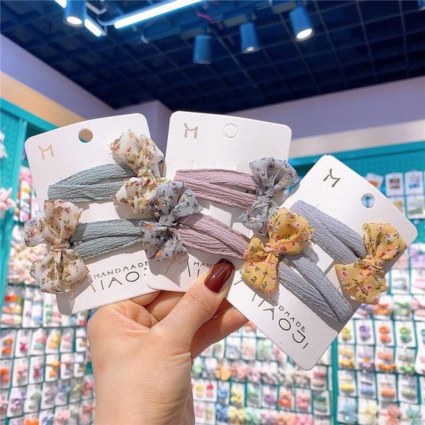 

hair accessories 1 pair korean beautiful sweet girl princess floral bow bb clip headdress fashion children's hairpins, Slivery;white