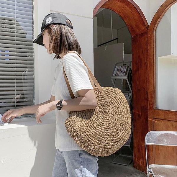 

storage bags summer round straw bag casual woven bohemian beach portable shoulder