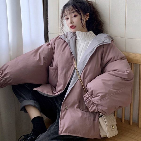 

loose bread clothes winter fairy versatile down cotton padded jacket double-sided coat, Black