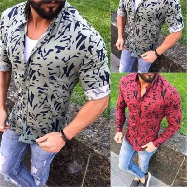 

Men's Fashion Shirts Best Selling Camouflage Printed Spring and Autumn, Red