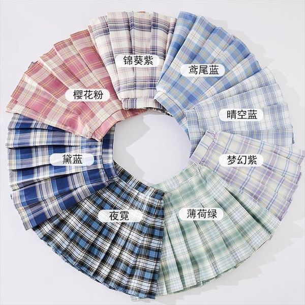 

girls college style pleated summer women skirts children jk uniform plaid big kids school students sweat clothes, Blue