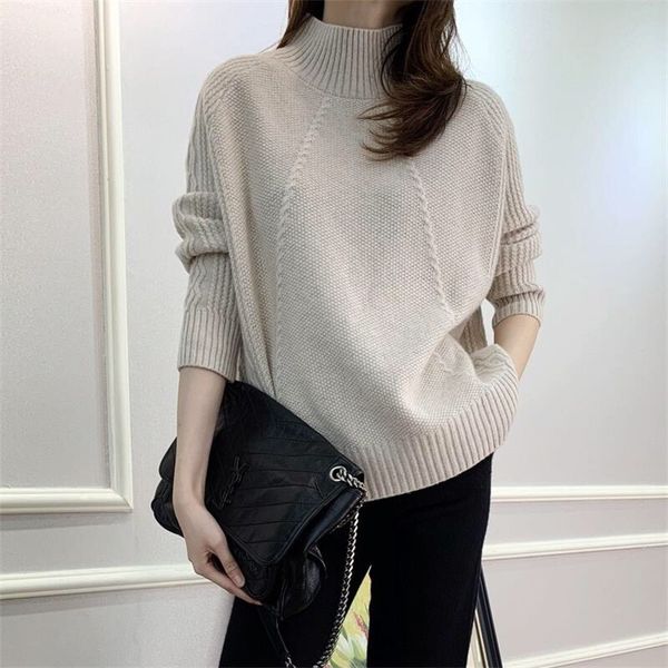 

women's sweaters female cashmere sweater, tall half, thick collar, loose, 100%, mesh wool, large size winter bh4p, White;black