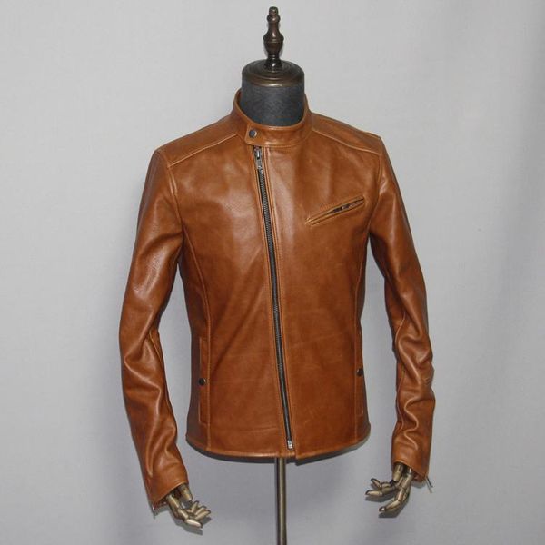 

men's leather & faux yr.motor style coat,cool biker batik cowhide jacket,quality 1.6mm brown genuine wear.eur size, Black