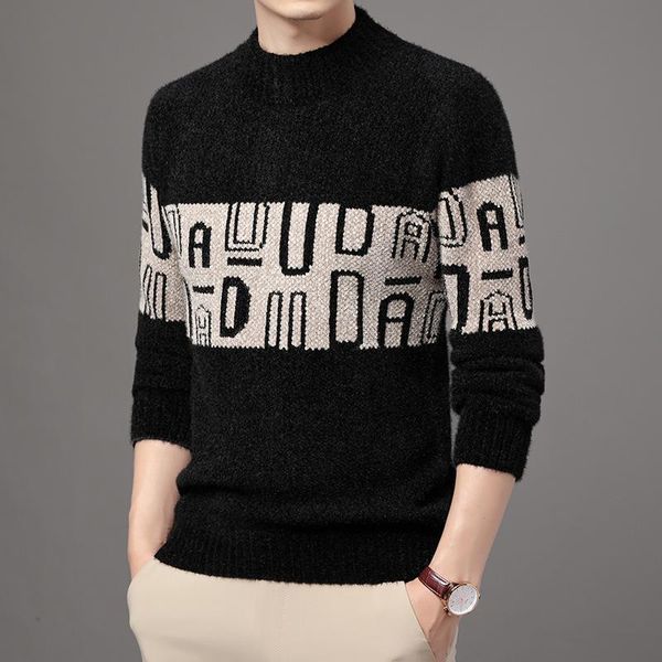 

men's sweaters 2021 fashion pullover men casual stand collar sweater cotton autumn winter slim fit pull homme knitwear, White;black