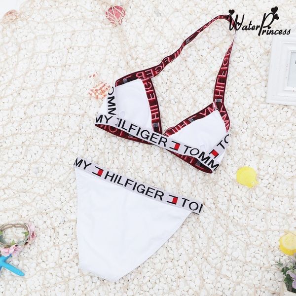 

cup solid split letter soft new swimsuit women's without steel holder, White;black