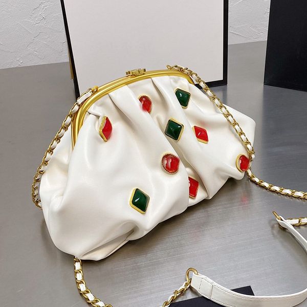 

gem badge dinner bag cloud shape handbag chain elegant clutch women pouch genuine leather clip handbags crossbody totes hobo luxury bag