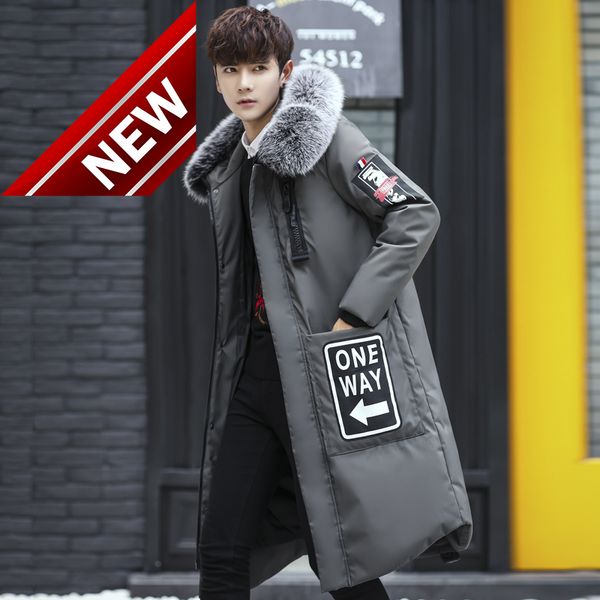 

fashion russia winter jacket men letter printed long coat windbreaker men's white duck down tace & shark, Black
