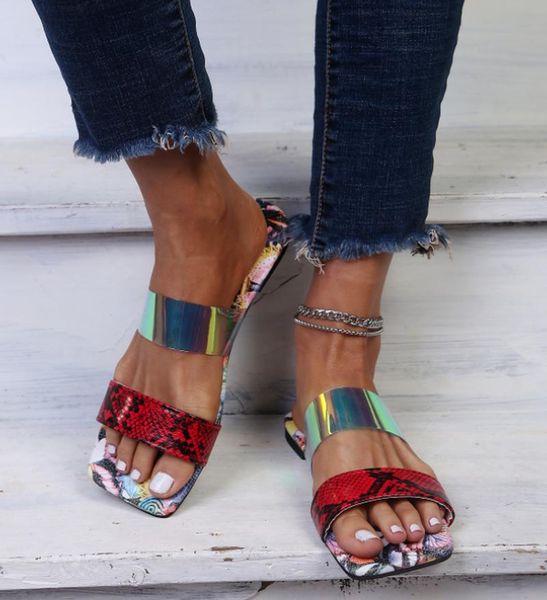 

slippers women summer pu leather sandals ladies printed beach open toe flat woman outdoor casual flip flops shoes zapatos mujer, Black