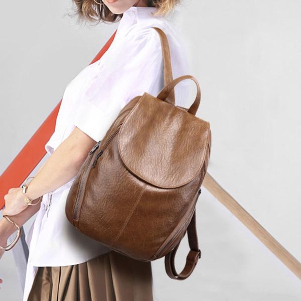 

backpack women leather vintage shoulder bag school travel rucksack satchel