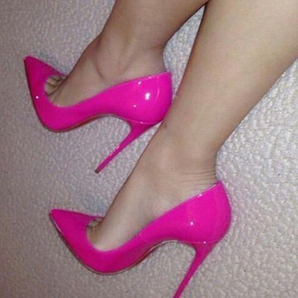 

dress shoes rose patent leater female heels bride pointed toe high pumps 12cm patchwork stiletto heel plus size, Black