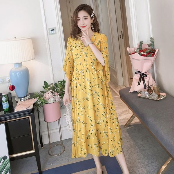 

maternity dresses f6042# dress nursing chiffon midi plus size pregnancy loose large pregnant woman mom, White