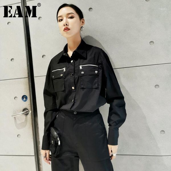 

women's blouses & shirts [eam] women black split joint temperament blouse lapel long sleeve loose fit shirt fashion tide spring autumn, White