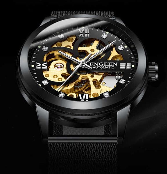 

skeleton watch fngeen sport mechanical fashion mens es brand montre homme clock men automatic 210728, Slivery;brown