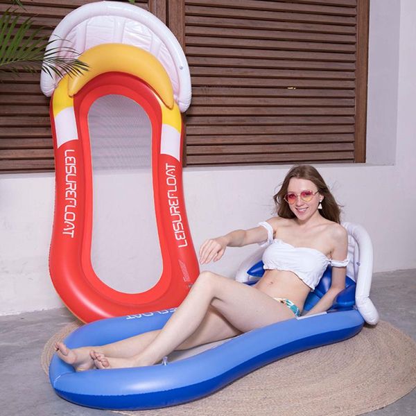 

life vest & buoy upgraded single-person inflatable floating row net bag recliner with canopy bed boat beach water