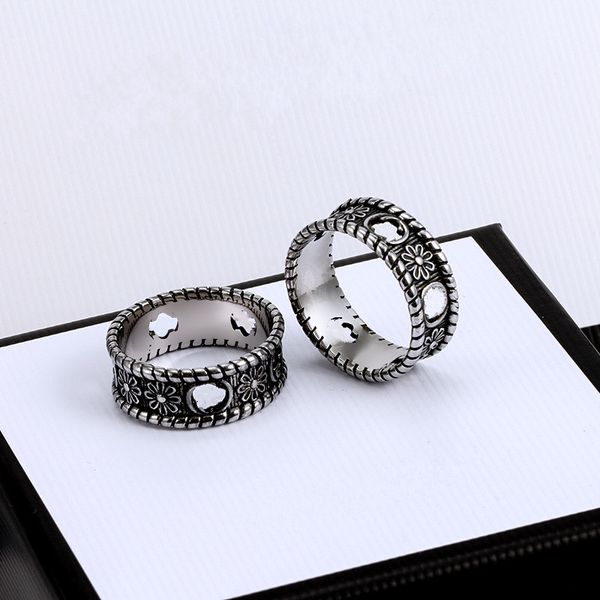 

titanium steel hollow chrysanthemum double g band black silver rings for men and women luxury classic couple wedding gift jewelry243w