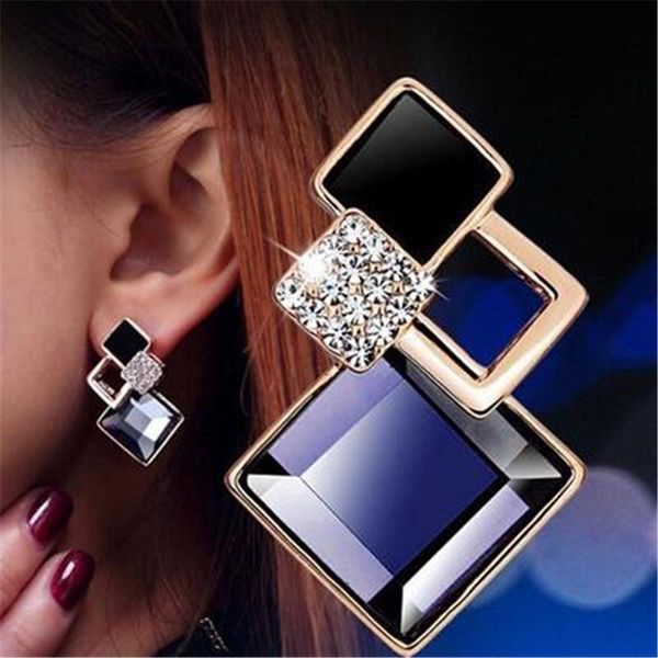 

women's fashion exaggerated temperament square multilayer shaped stud earrings, Golden;silver