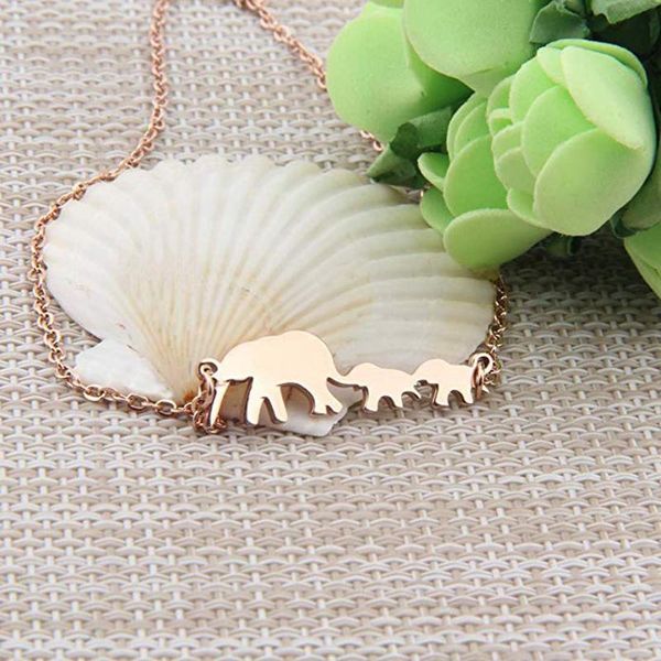 

pendant necklaces lucky family happiness elephant necklace mom of twins jewelry 3 colors, Silver