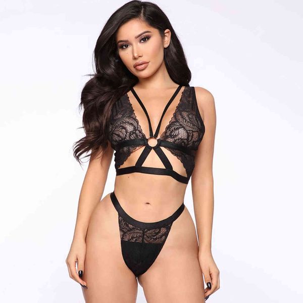 

lingerie modna 2021 female lace perspective mh fun underwear set 12908, Red;black