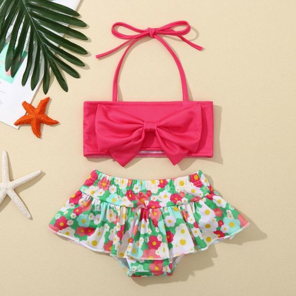 

one-pieces 1-4y girl swimsuit toddler baby kid girls sling floral print two-piece swimwear summer bikini set sleeveless beach bathing suit, Black