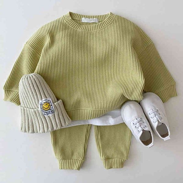

fashion baby clothes set spring autumn loose tracksuit pullovers + pants 2pcs sets kids boys girls cotton knitting outfit 210515, White