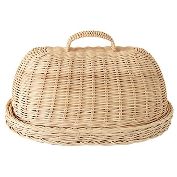 

storage baskets rattan tray with cover,hand-woven wicker baskets,bread fruit food breakfast display box,for food, fruit,cake,etc
