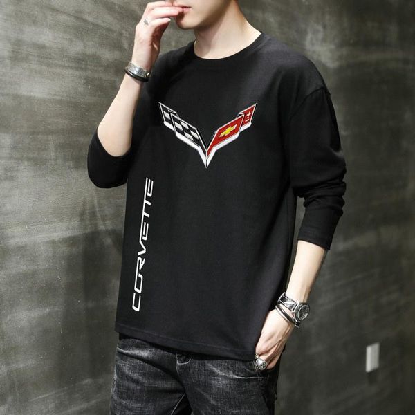

men's t-shirts corvette cotton long sleeve t shirt men solid spring casual mens base layer male classic clothes, White;black