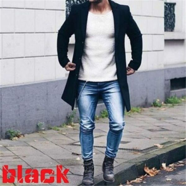 

herren wollmantel trenchcoat mantel langarm jacke business sakko winter warm long jacket solid overcoat outwear, Black
