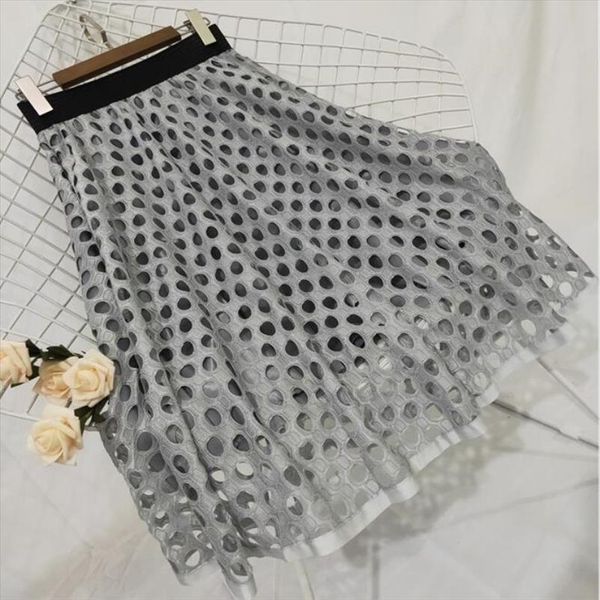 

summer korean version was thin women skirt high waist natural circle hollow lace in the long paragraph word half peng, Black
