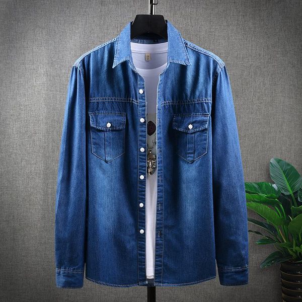 

men's jackets autumn high-end denim jacket shirt handsome personality solid color buttons pocket loose slim casual trend fashion coats, Black;brown