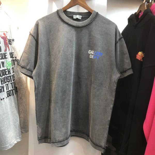

dept trendy gradual change printing gallery wash two round neck loose men's t-shirtfucq, White;black