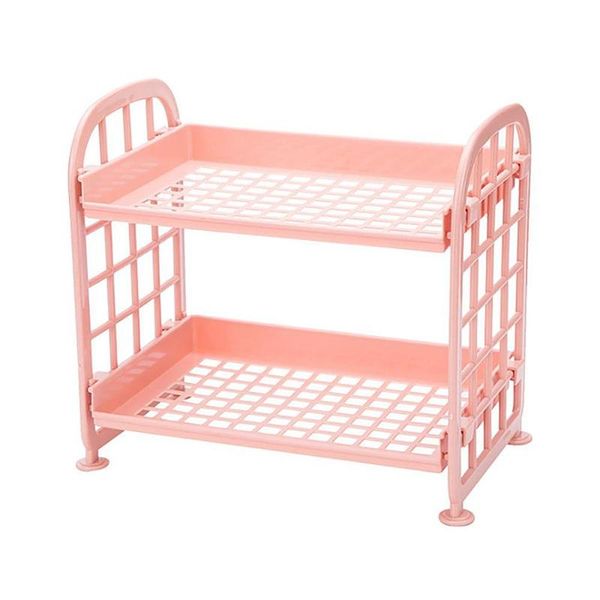 

cleaning cloths storage shelves,plastic small shelves - 2 tier shelf shelving,kitchen bathroom organizer(pink)