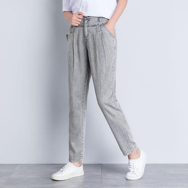 

women's jeans women elastic waist fashion mom high street denim pants, Blue