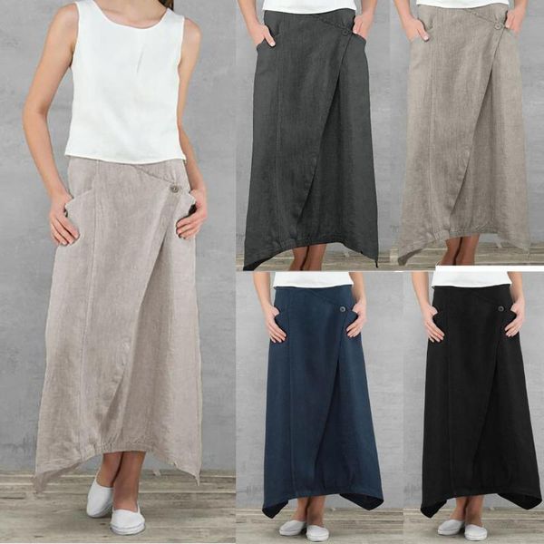 

skirts women clothes 2021 ladies fashion solid button skirt cotton and linen wild leisure drop arrival, Black