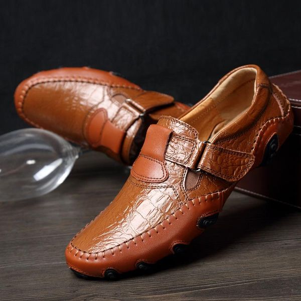 

dress shoes men casual genuine leather 2021 mens loafers fashion breathable driving slip on comfy moccasins black