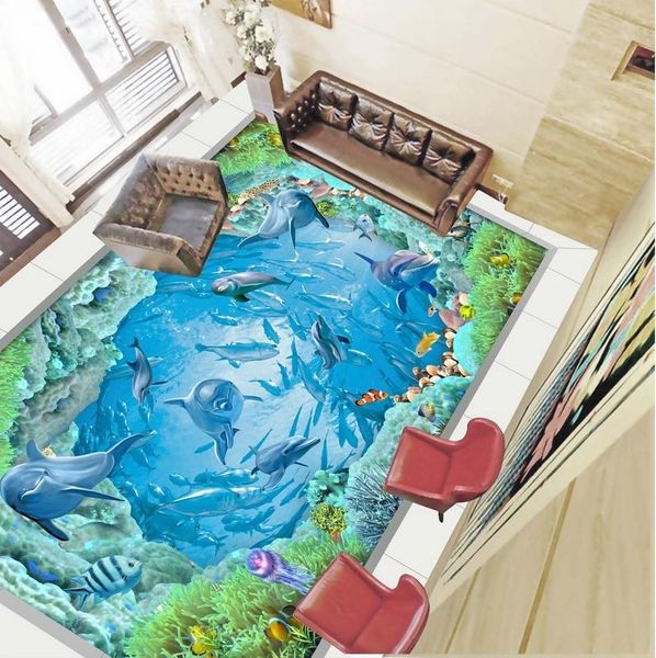 

wallpapers [self-adhesive] 3d dolphin 4552 floor wallpaper mural wall print decal murals