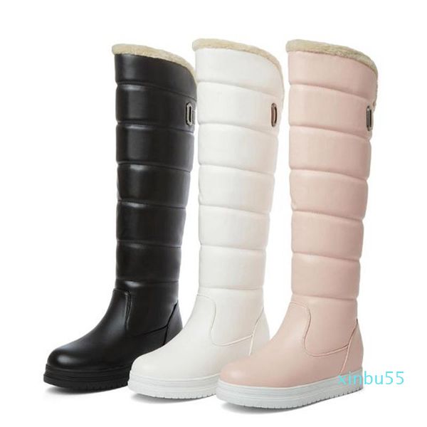 

boots lady winter snow knee high round toe increased heel zipper sequined big size 34-43 white pink black casual