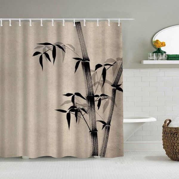 

shower curtain bamboo stem chinese brush painting leaves culture art traditional plant funny waterproof bath liners hooks