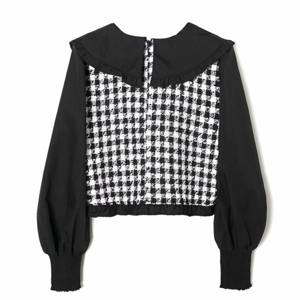 

women contrast color lantern sleeve splicing short shirts female smock o neck blouses casual lady loose blusas s8262, White