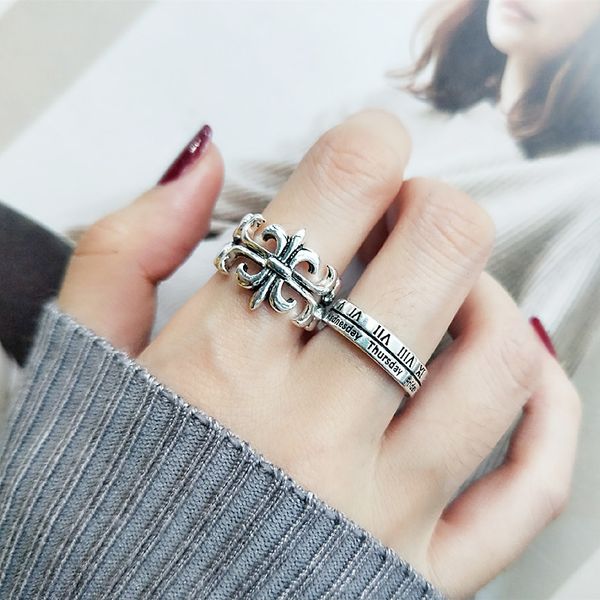 

luxury brand party favor chrome/hearts rings japan and south korea net red ring female cross index finger thai silver old fashion per