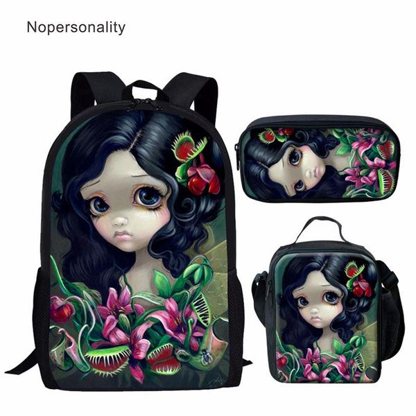 

backpack nopersonality junior girl cartoon gothic girls polyester backbag with pocket 3pcs set for children printed daypack