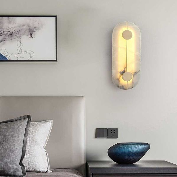 

wall lamp postmodern light luxury living room marble all copper creative bedside background nordic art
