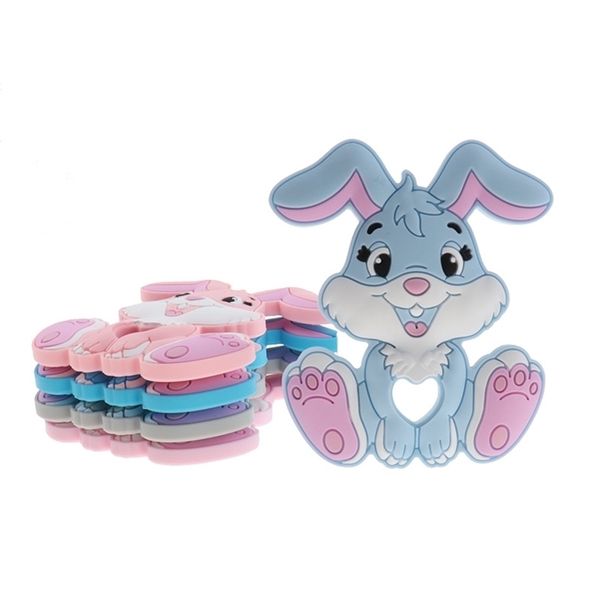 Fkisbox 10pc Kaninchen Silikon Baby Beißring BPA FREI Nagetier Cartoon Bunny Tiere Anhänger Zahnen Schnuller Kette DIY Dusche geschenk 211106