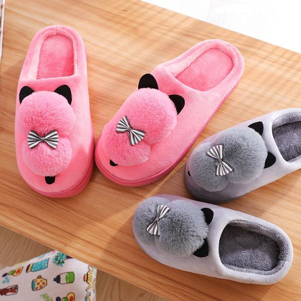 

autumn and winter cotton slippers women's warm confinement shoes non-slip indoor home half package with parent-child cute furry, Black