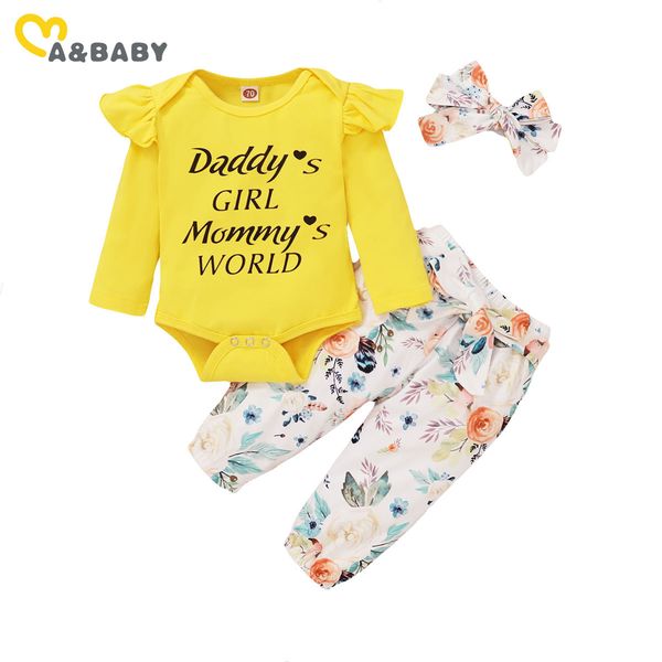 

3-18m autumn born infant baby girls clothes set letter romper bow flower pants headband outfits cute costumes 210515, White