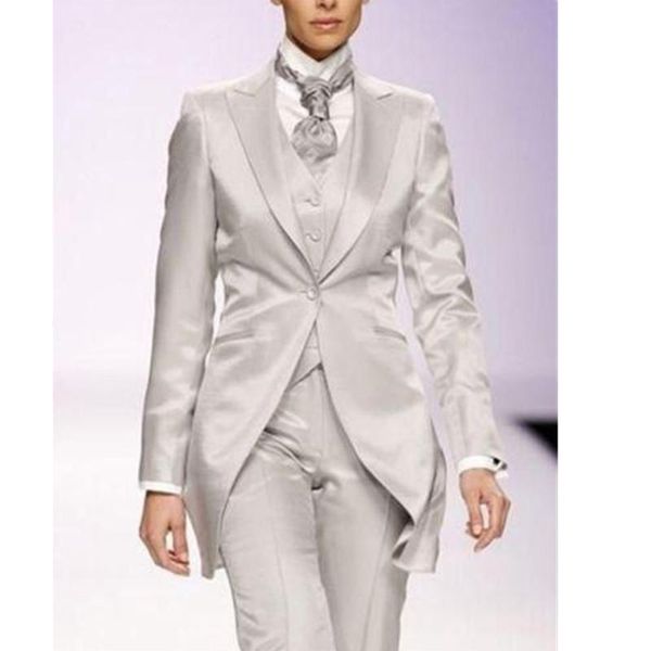 

women's suits & blazers silver gray elegant women suit tailor made 3 piece long jacket tailcoats ladies event stagetuxedo, White;black