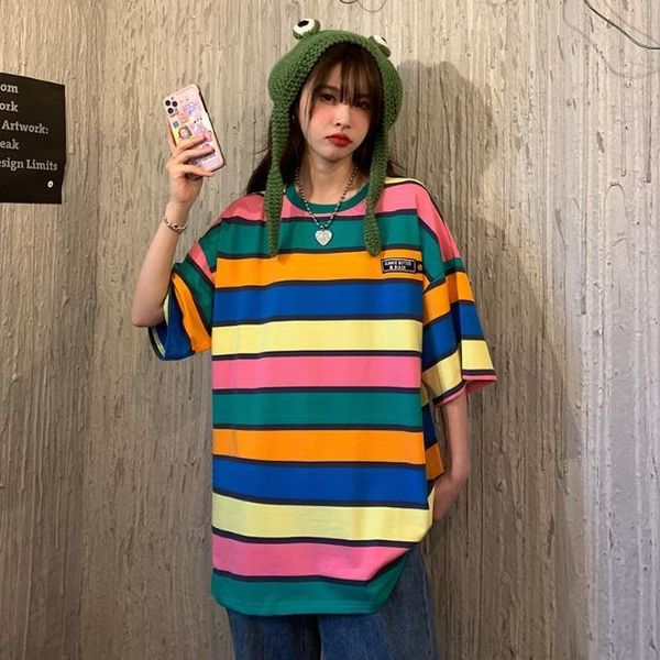 

women's t-shirt casual stripes friend gothic clothing couple clothes for teens anime tshirt oversize harajuku shirt, White